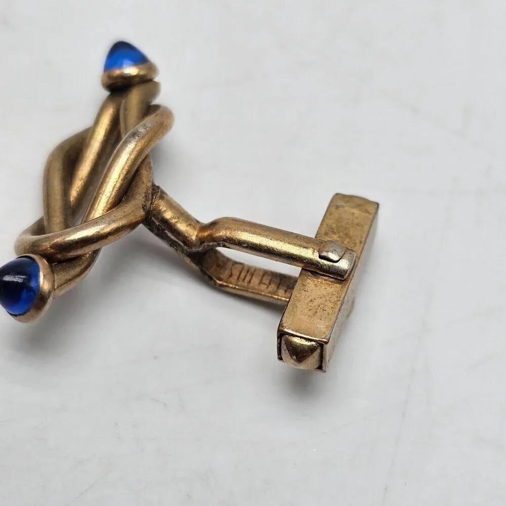 Vintage Swank Gold Tone Cufflinks With Blue Glass Cabochons